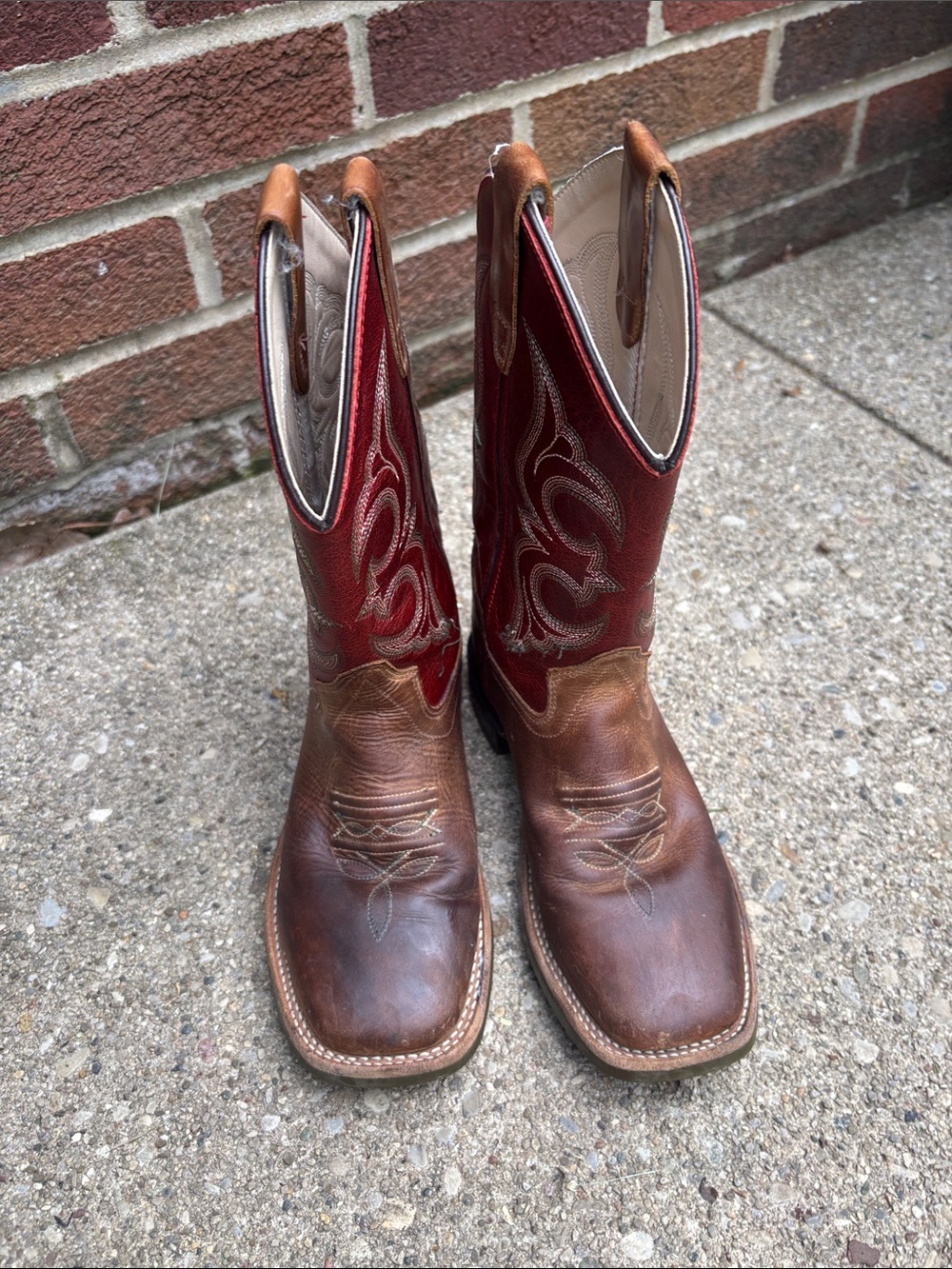 Kids Brown & Red Western Pull-On Cowboy Boots